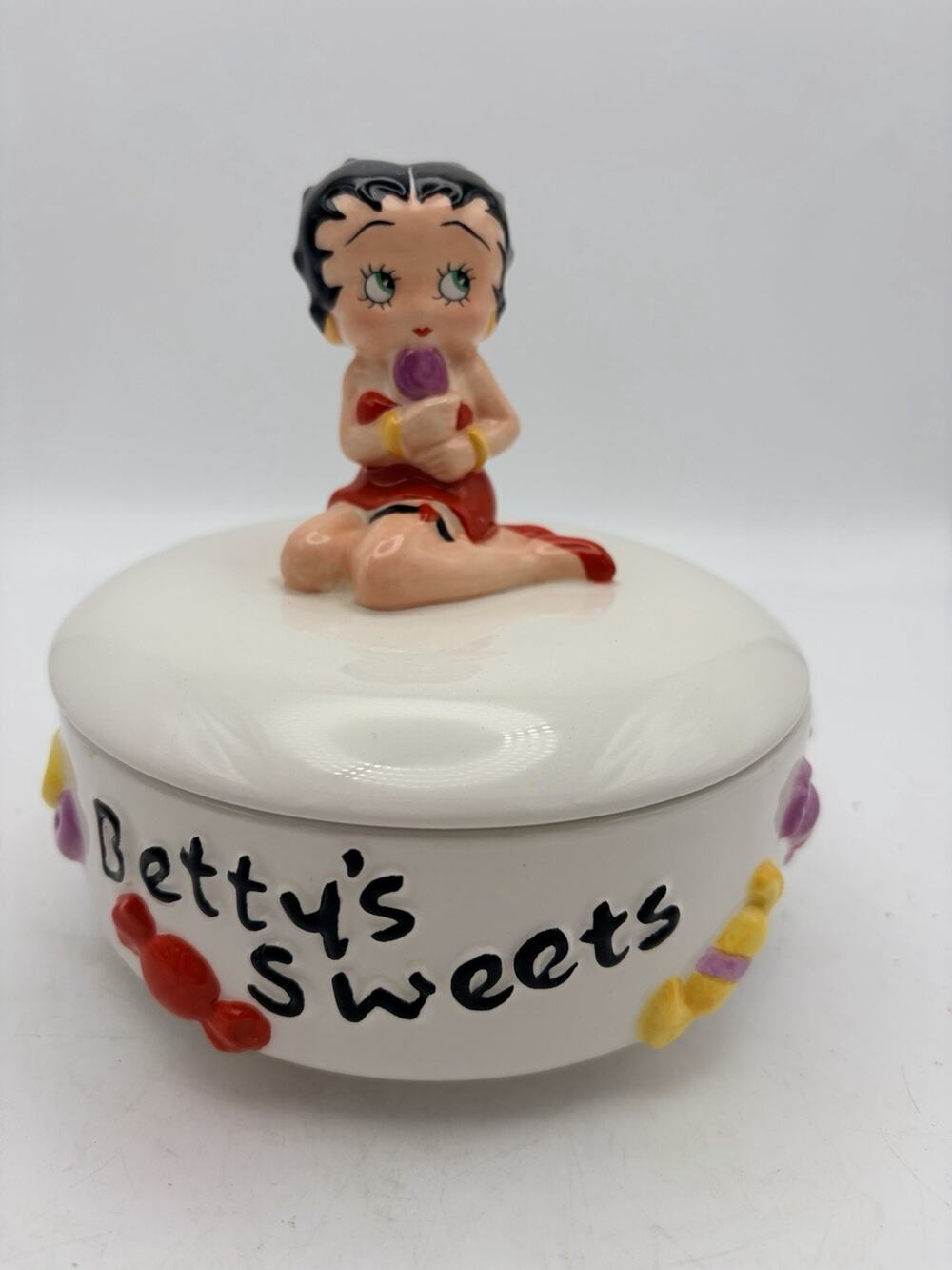 NJ Croce Betty Boop Betty’s Sweets Ceramic Candy Jar w/ Lid Polka Dot 4.75”